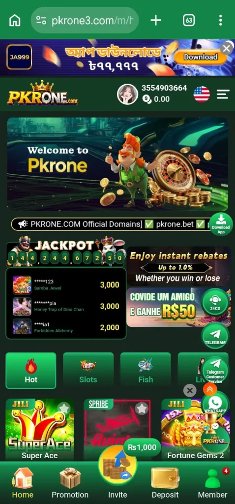 Pkr One Game online earning interface screenshot image.